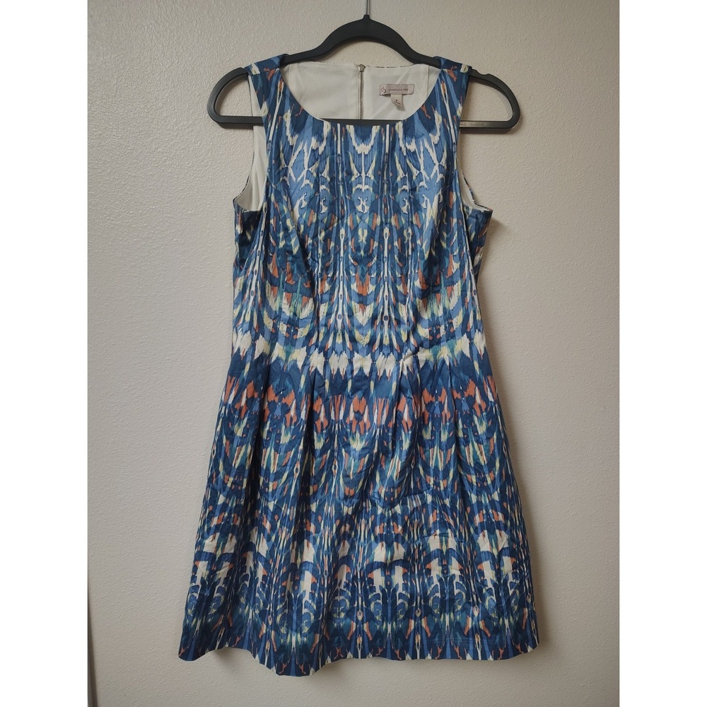 C. Wonder Established 1962 Blue Ikat Print Sleeveless Fit and Flare Dress Size 8